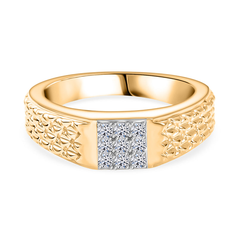 Luxuriant Lab Grown Diamond (SI/GH) Mens Ring in 18K Vermeil Yellow Gold Plated Sterling Silver 0.24 Ct, Silver Wt. 7.44 Gms._8294764