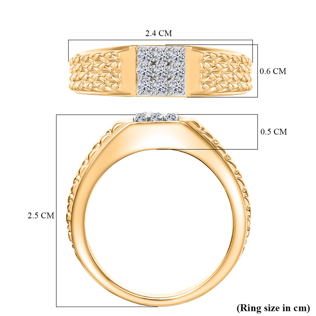 Luxuriant Lab Grown Diamond (SI/GH) Mens Ring in 18K Vermeil Yellow Gold Plated Sterling Silver 0.24 Ct, Silver Wt. 7.44 Gms._8294764_5