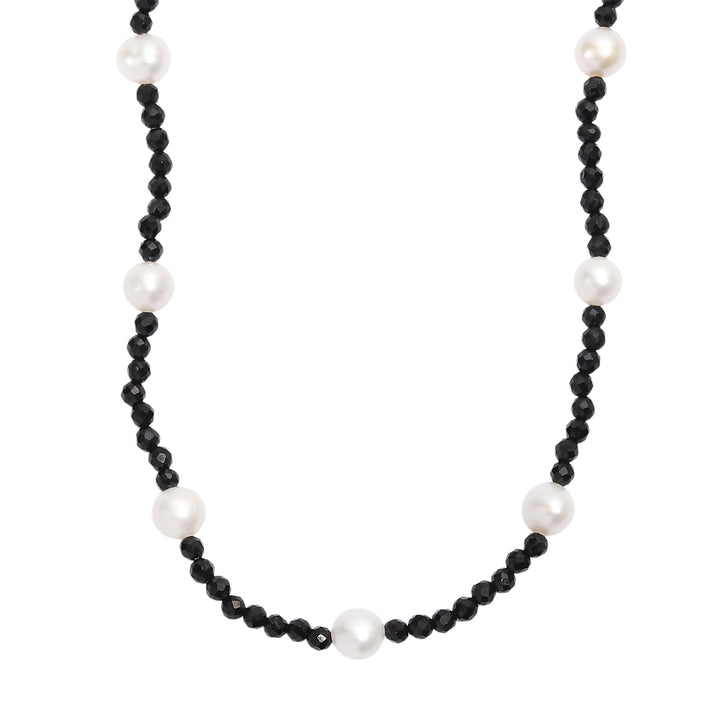 D'Joy Fresh Water Pearl &amp; Black Spinel Necklace (Size - 24) with Lobster Clasp in Rhodium Overlay Sterling Silver 45.00 Ct. 8294951 1