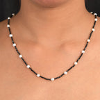 D'Joy Fresh Water Pearl & Black Spinel Necklace (Size - 24) with Lobster Clasp in Rhodium Overlay Sterling Silver 45.00 Ct._8294951_1