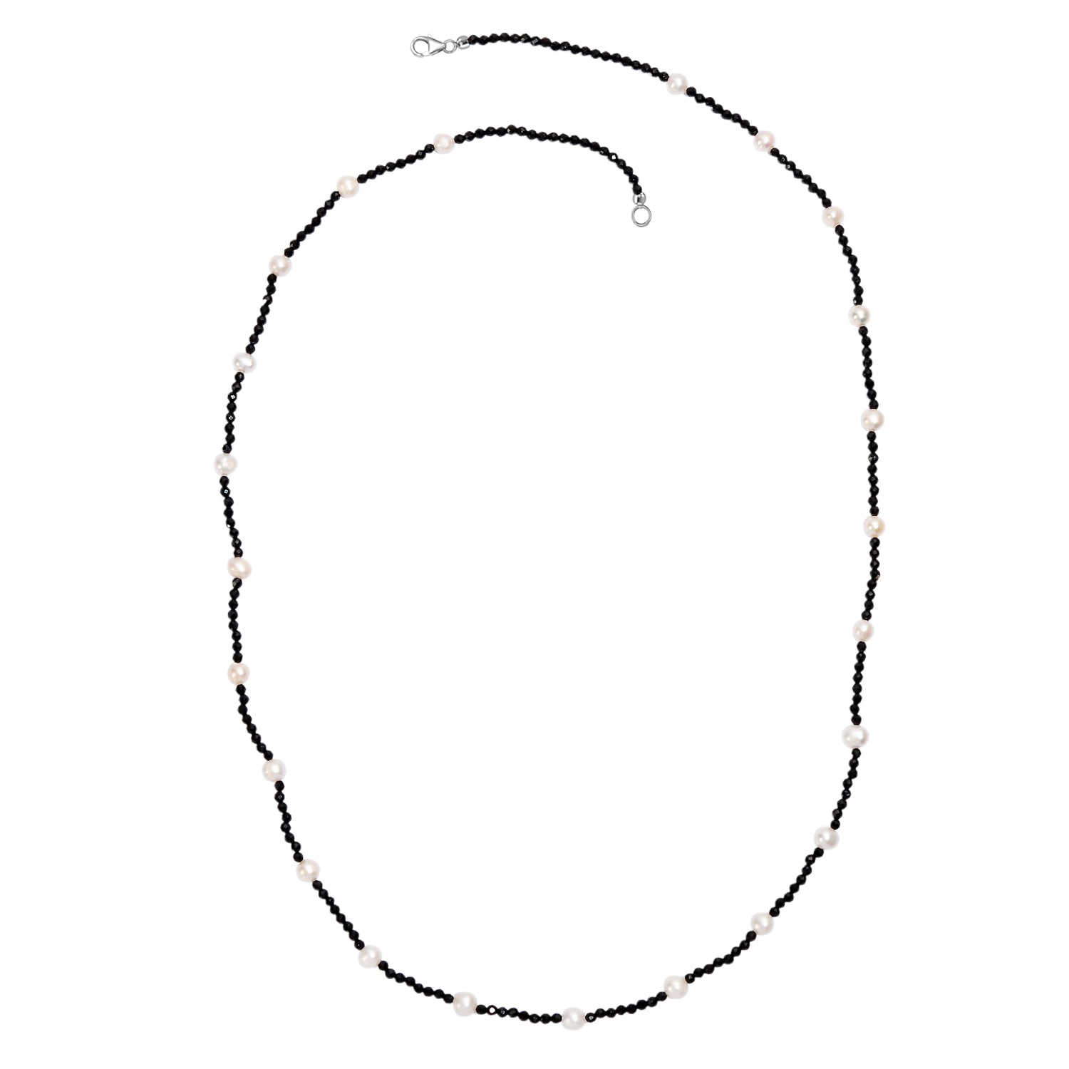 D'Joy Fresh Water Pearl &amp; Black Spinel Necklace (Size - 24) with Lobster Clasp in Rhodium Overlay Sterling Silver 45.00 Ct. 8294951 4