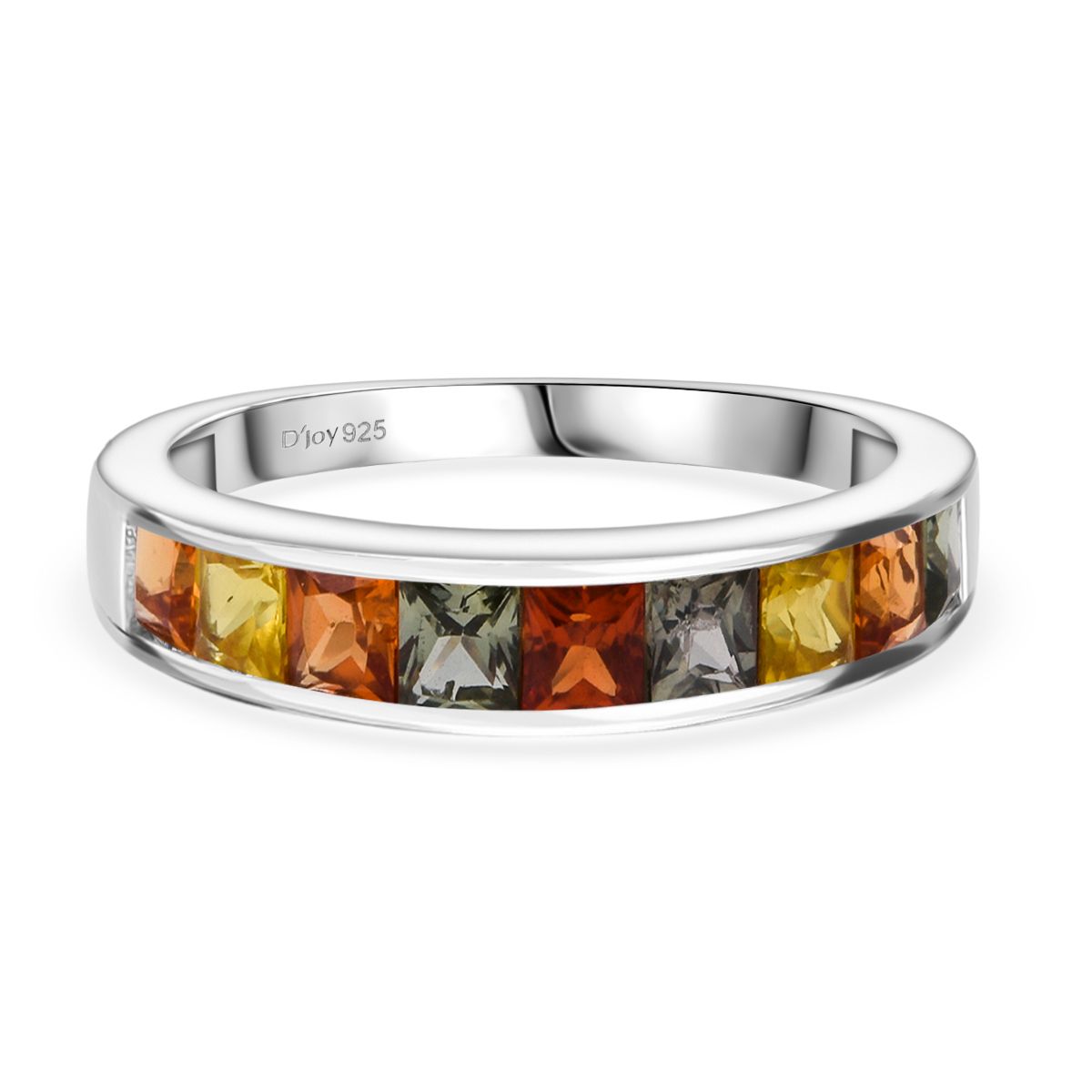 D'Joy Multi Sapphire Half-Eternity Ring in Rhodium Overlay Sterling Silver 1.88  Ct. 8295017 0