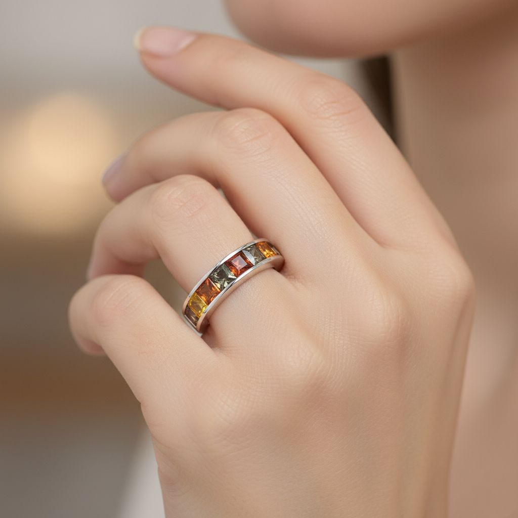 D'Joy Multi Sapphire Half-Eternity Ring in Rhodium Overlay Sterling Silver 1.88  Ct. 8295017 2