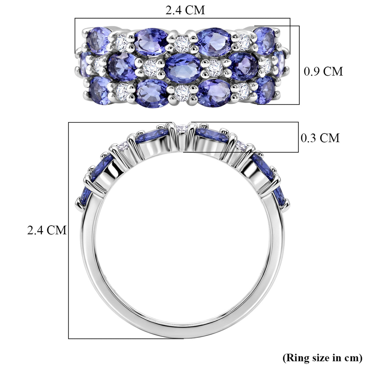 D'Joy - Tanzanite &amp; White Zircon Ring in Rhodium Overlay Sterling Silver 2.43 Ct. V32635865 7