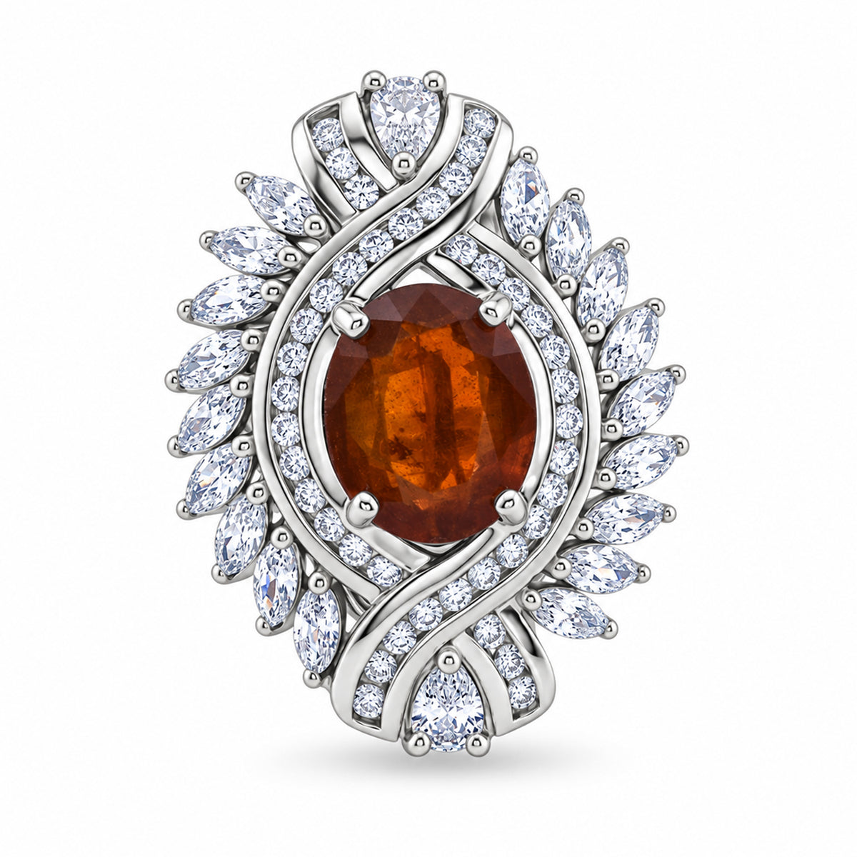 D'Joy - Tangerine Kyanite &amp; White Zircon Ring in Rhodium Overlay Sterling Silver 7.12 Ct. V32585324 0
