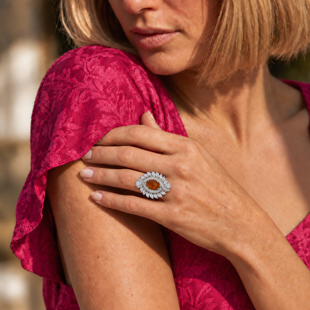 D'Joy - Tangerine Kyanite & White Zircon Ring in Rhodium Overlay Sterling Silver 7.12 Ct._8295081_1