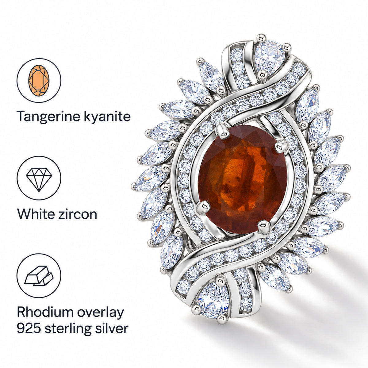 D'Joy - Tangerine Kyanite &amp; White Zircon Ring in Rhodium Overlay Sterling Silver 7.12 Ct. V32585324 3