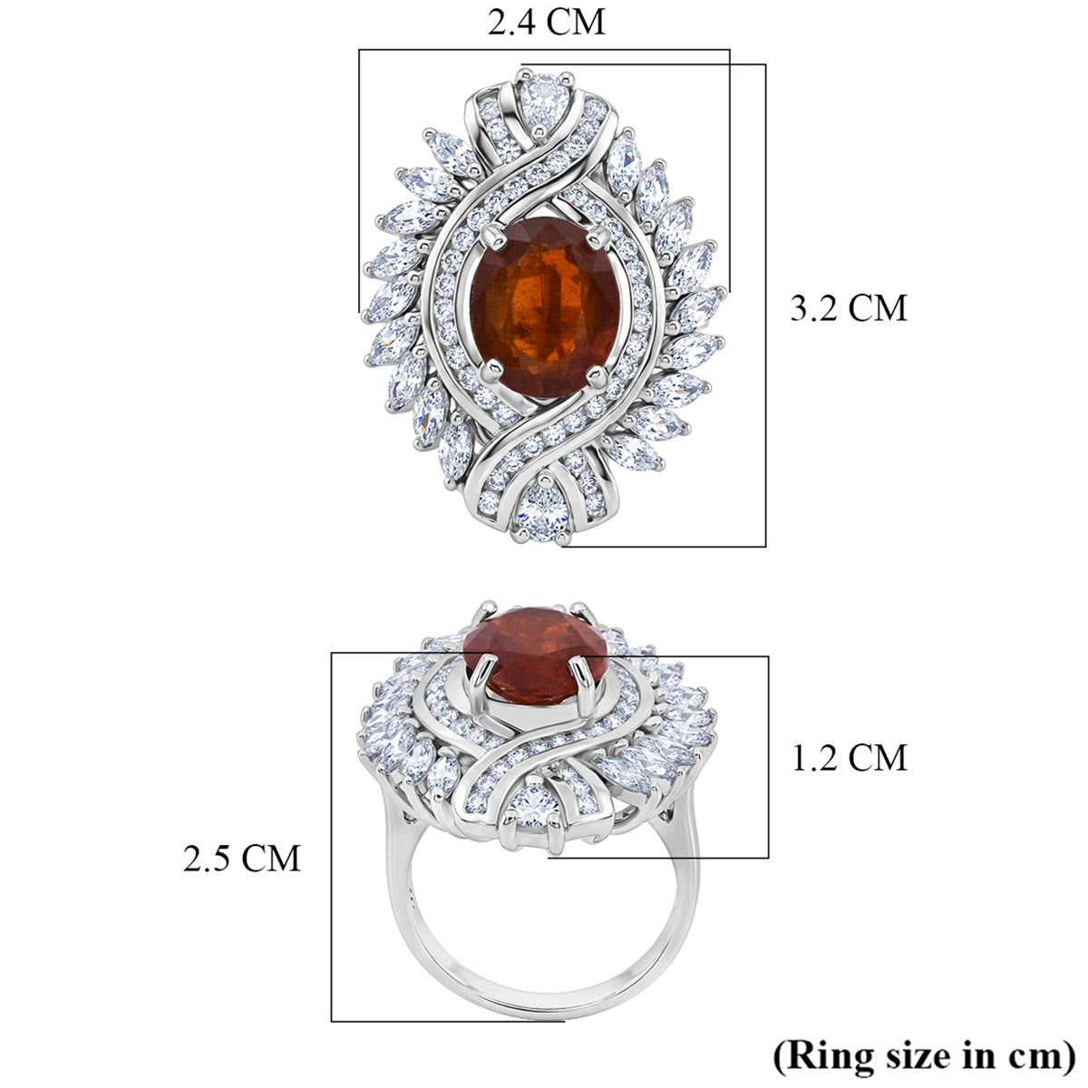 D'Joy - Tangerine Kyanite &amp; White Zircon Ring in Rhodium Overlay Sterling Silver 7.12 Ct. V32585324 6