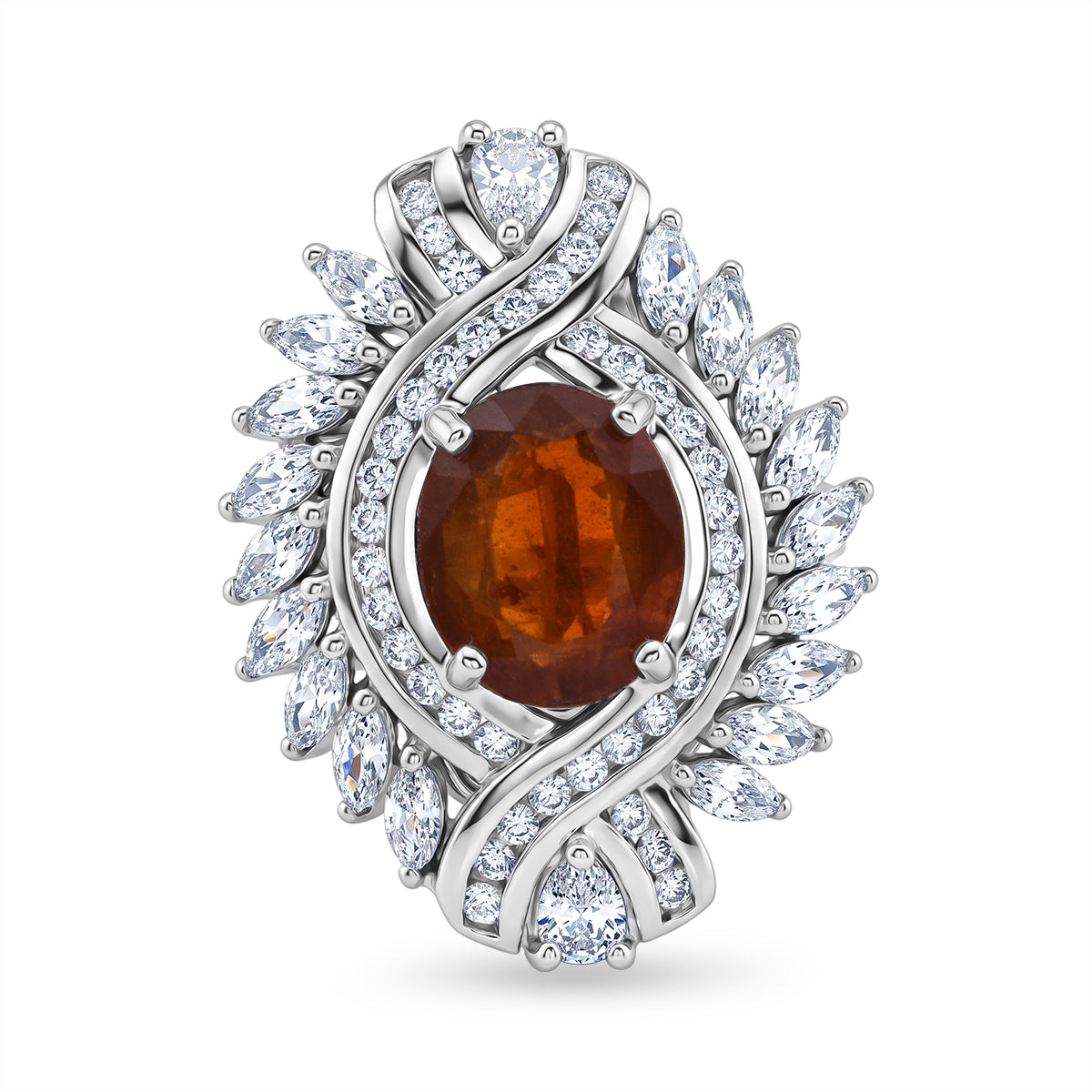 D'Joy - Tangerine Kyanite &amp; White Zircon Ring in Rhodium Overlay Sterling Silver 7.12 Ct. V32519491 0