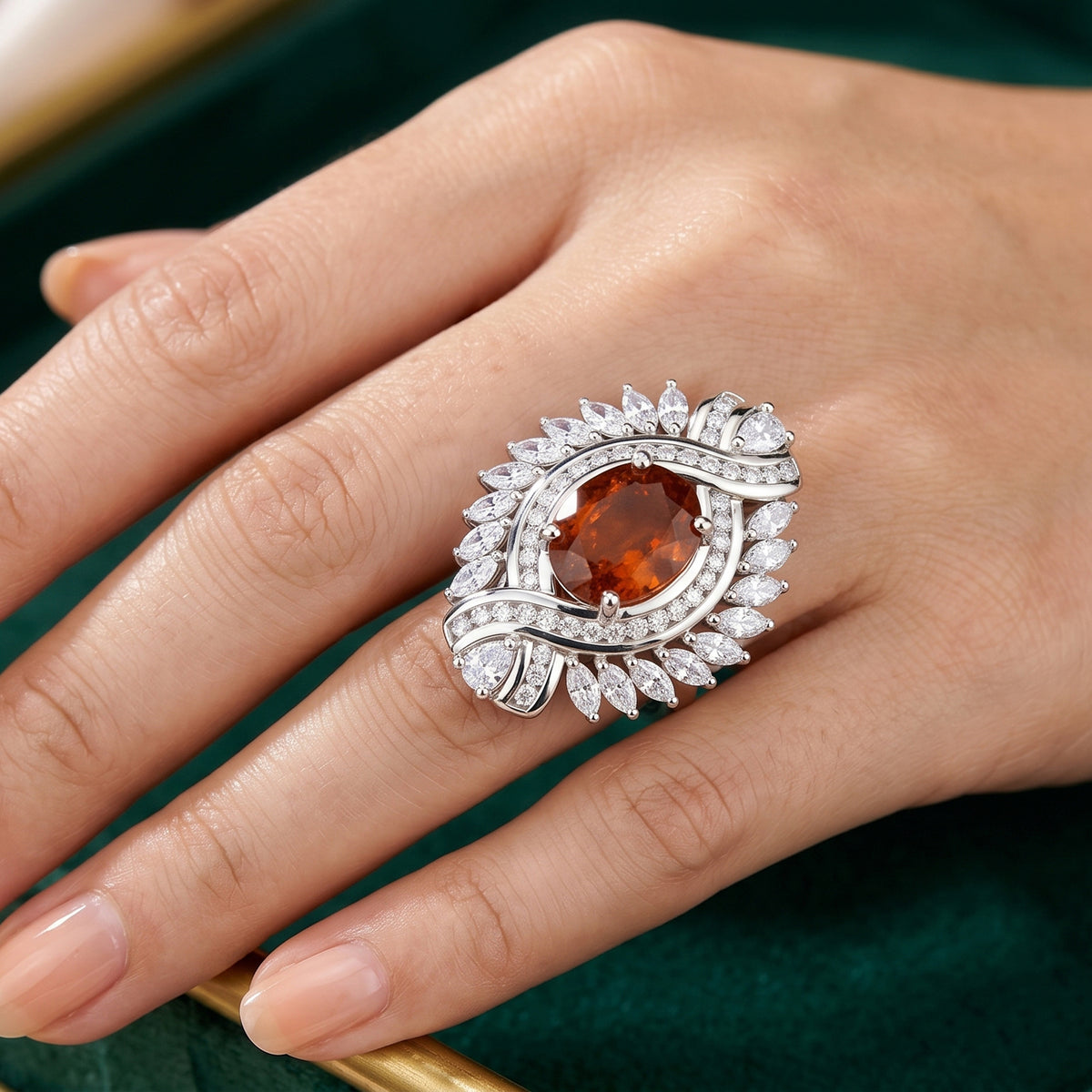 D'Joy - Tangerine Kyanite &amp; White Zircon Ring in Rhodium Overlay Sterling Silver 7.12 Ct. V32519491 1