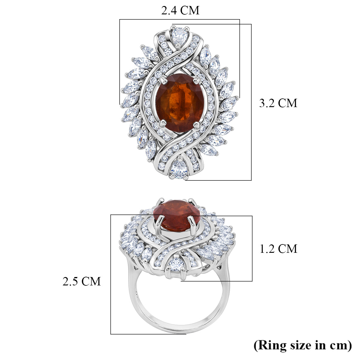 D'Joy - Tangerine Kyanite &amp; White Zircon Ring in Rhodium Overlay Sterling Silver 7.12 Ct. V32519491 5