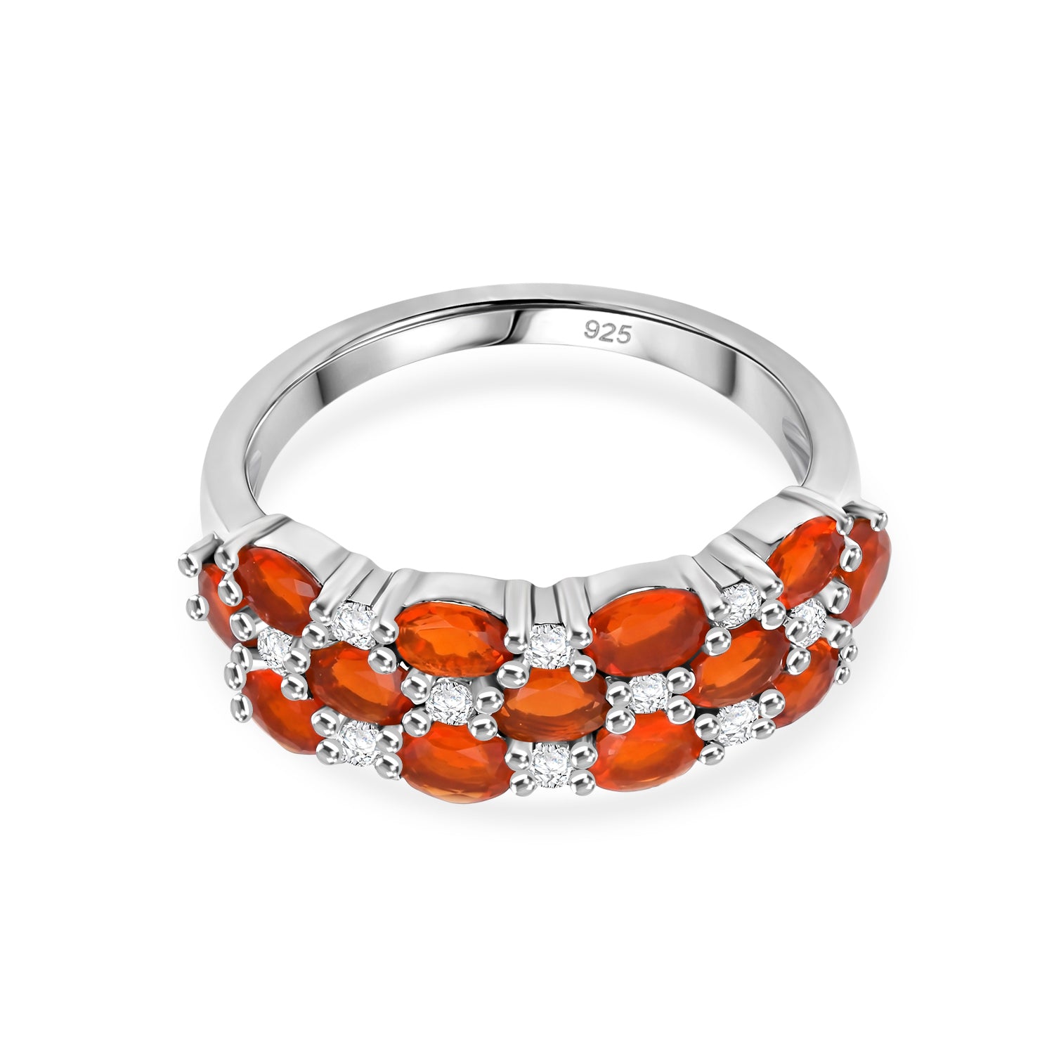 D'Joy - Fire Opal &amp; White Zircon Ring in Rhodium Overlay Sterling Silver 2.70 Ct. V32519370 0