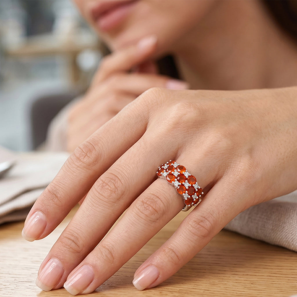 D'Joy - Fire Opal & White Zircon Ring in Rhodium Overlay Sterling Silver 2.70 Ct._8295879_1