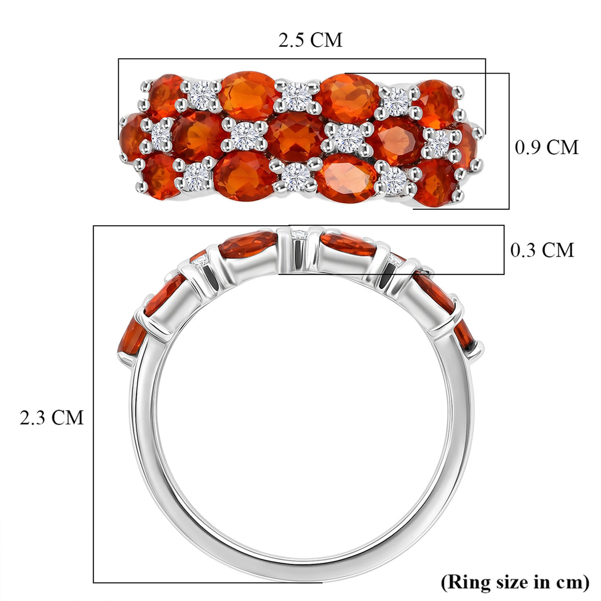 D'Joy - Fire Opal &amp; White Zircon Ring in Rhodium Overlay Sterling Silver 2.70 Ct. V32519370 7