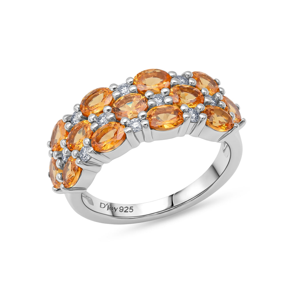 D'Joy - Spessartine Garnet & White Zircon Ring in Rhodium Overlay Sterling Silver 3.60 Ct._8295887