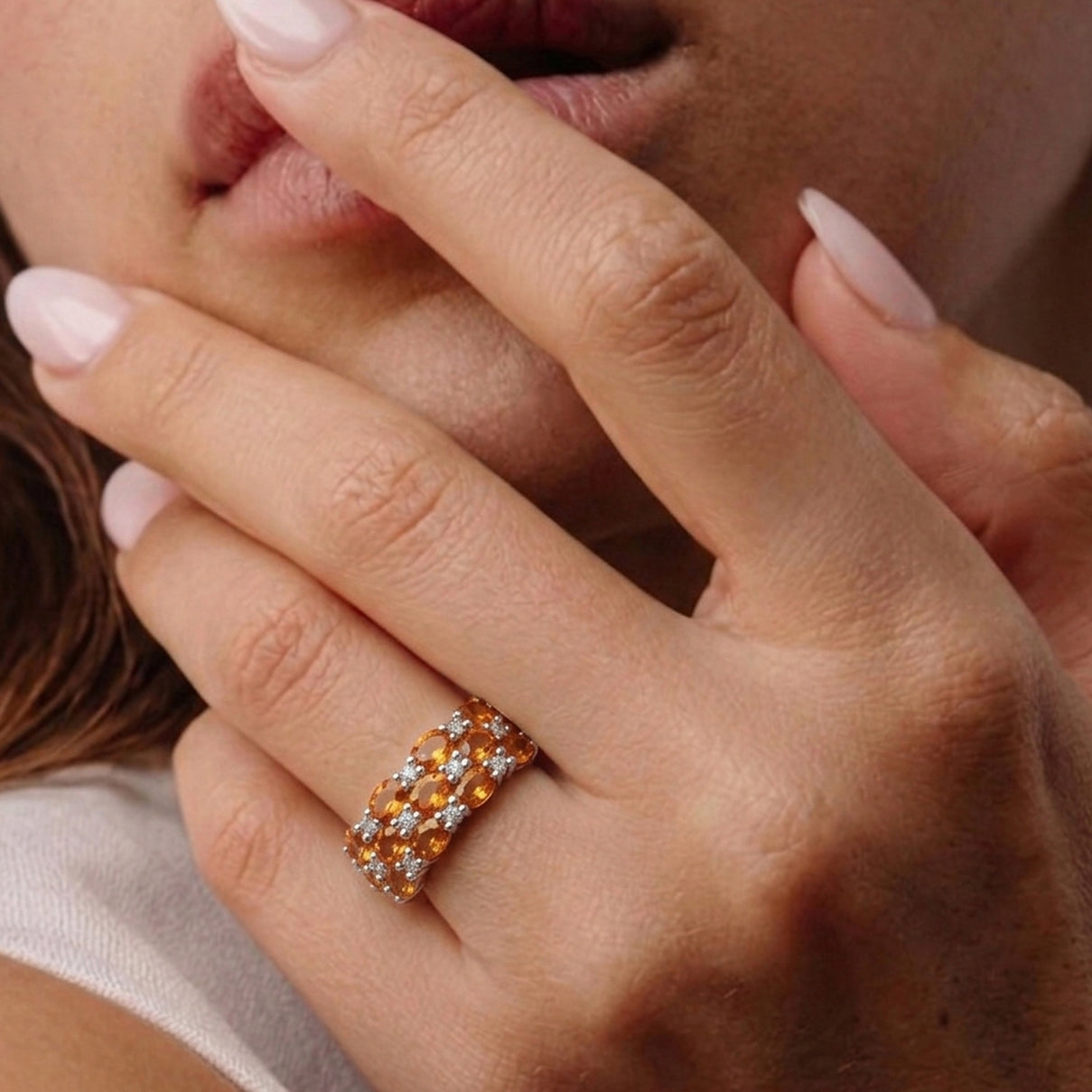 D'Joy - Spessartine Garnet &amp; White Zircon Ring in Rhodium Overlay Sterling Silver 3.60 Ct. V32490219 1