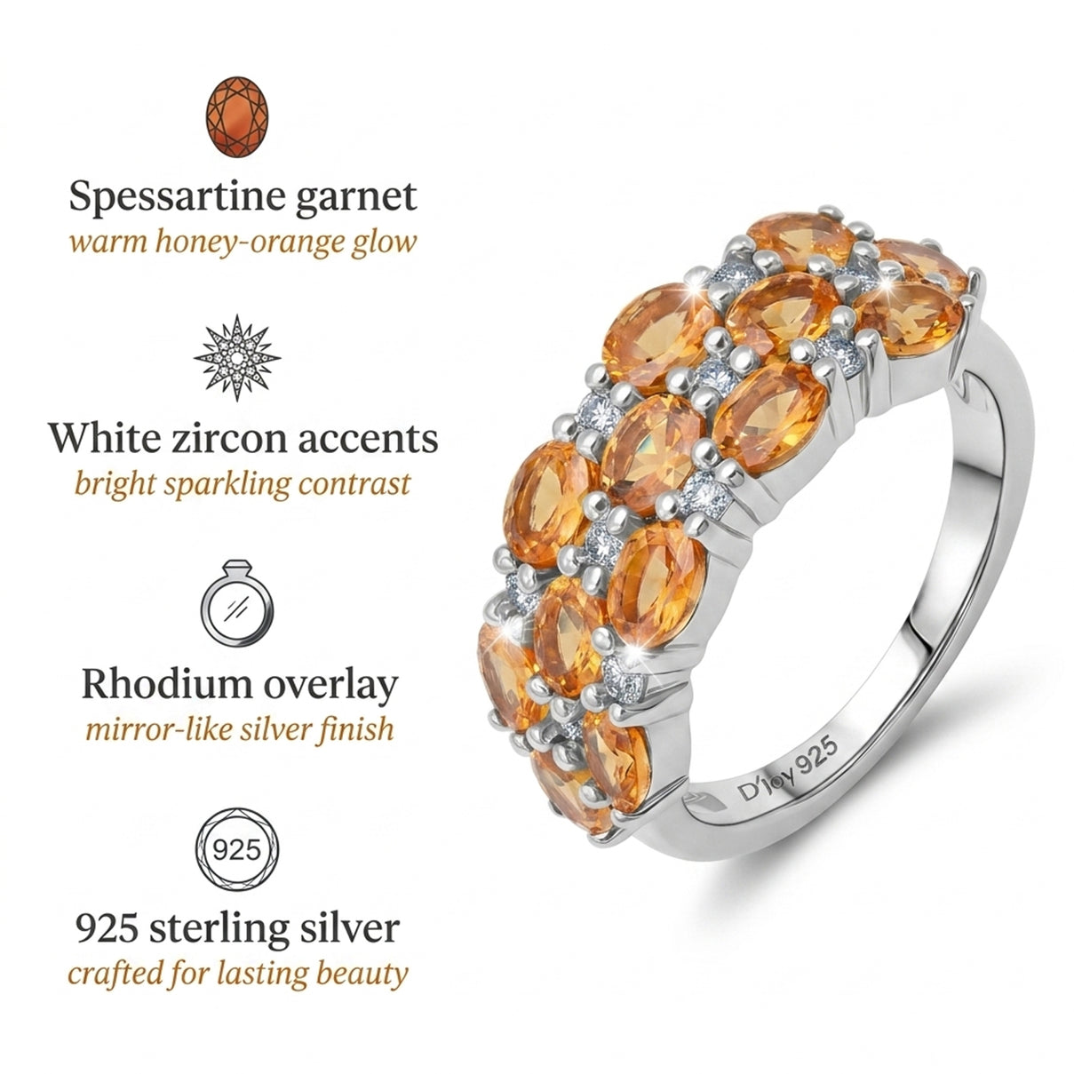 D'Joy - Spessartine Garnet &amp; White Zircon Ring in Rhodium Overlay Sterling Silver 3.60 Ct. V32490219 4