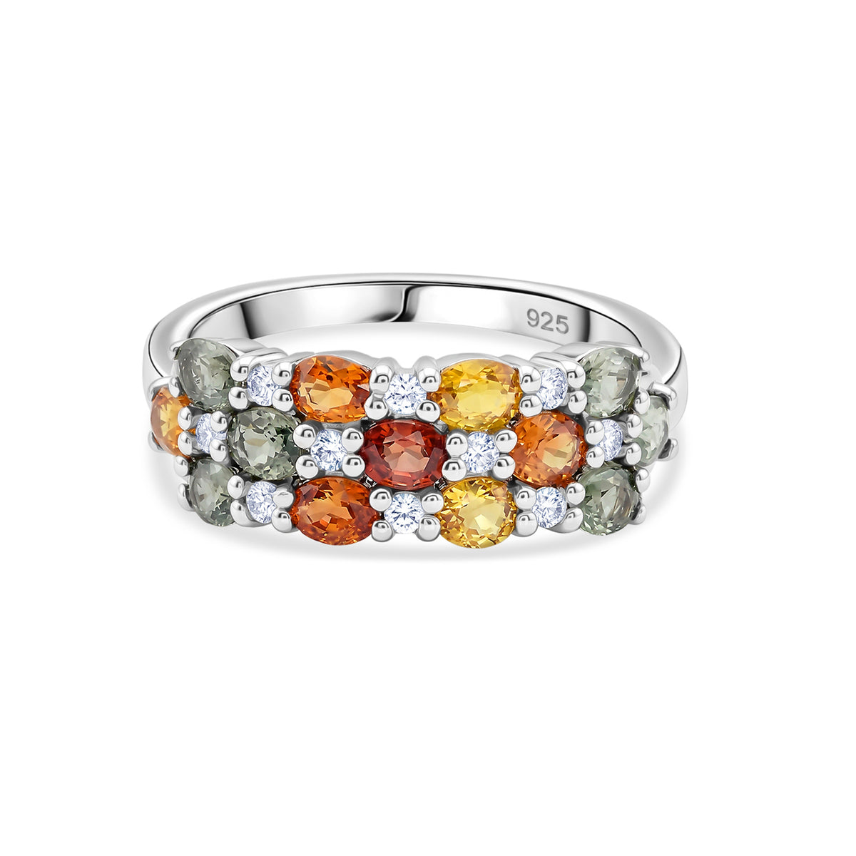 D'Joy - Multi Sapphire &amp; White Zircon Ring in Rhodium Overlay Sterling Silver 2.70 Ct. V32533032 0