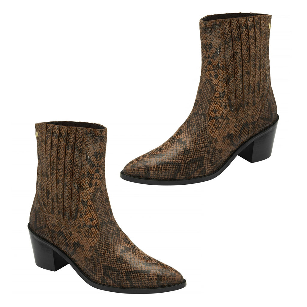 Ravel Langton Snake-Print Leather Ankle Boots