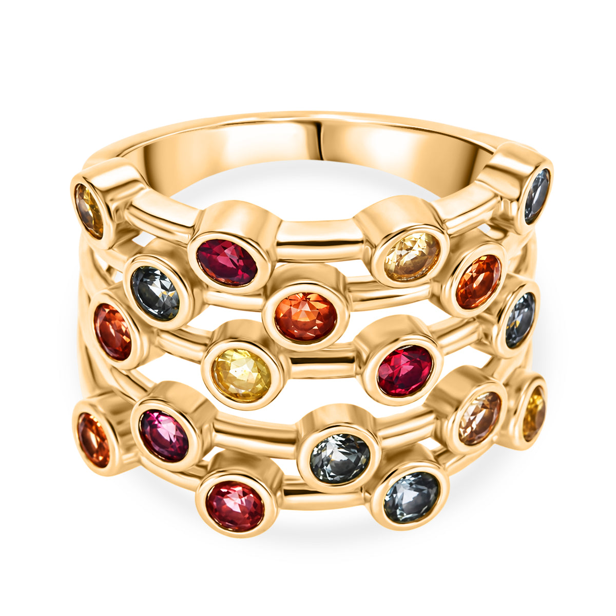 D'Joy - Multi Sapphire Bubble Ring in 18K Vermeil Yellow Gold Plated Sterling Silver 1.90 Ct. V32533552 0