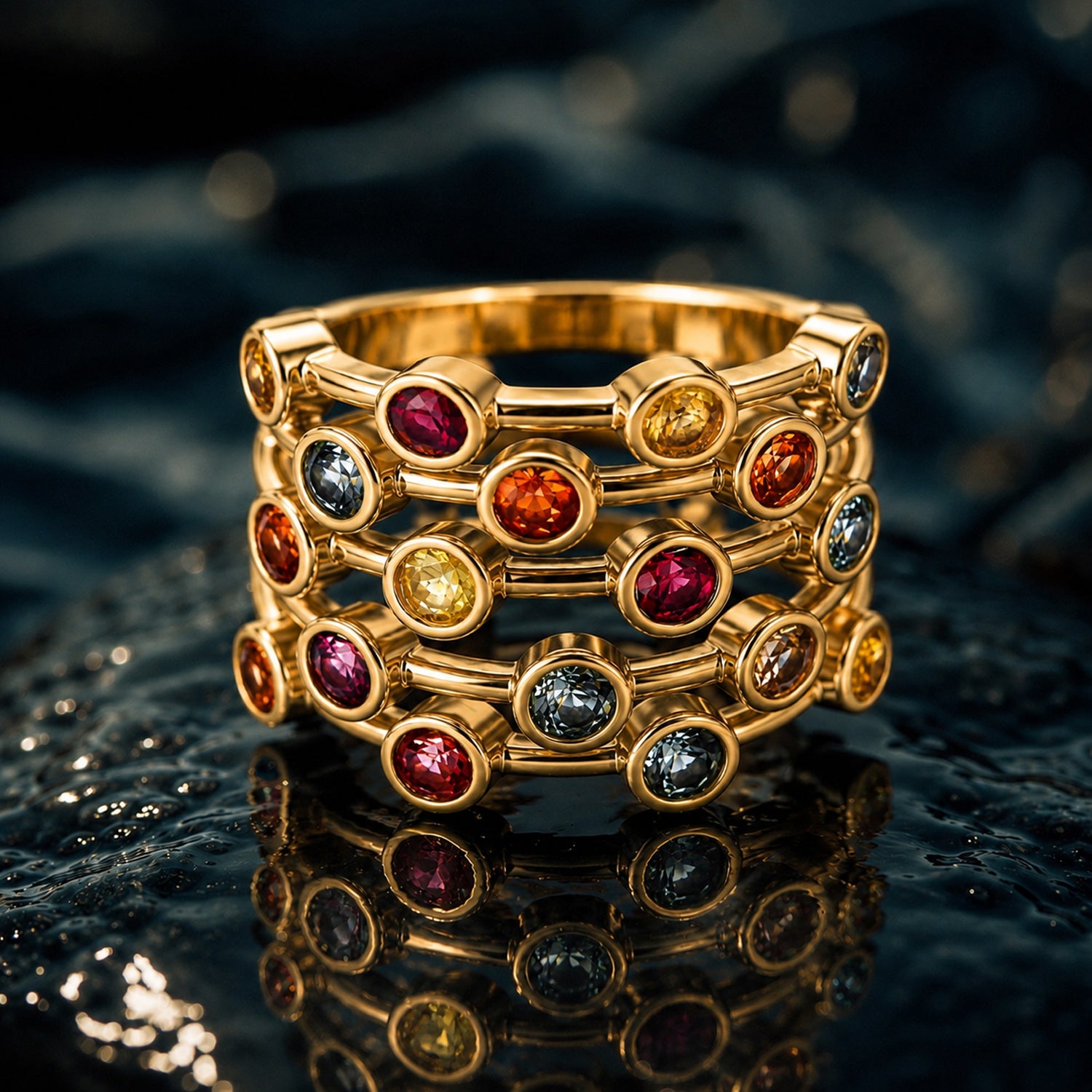 D'Joy - Multi Sapphire Bubble Ring in 18K Vermeil Yellow Gold Plated Sterling Silver 1.90 Ct. V32533552 2