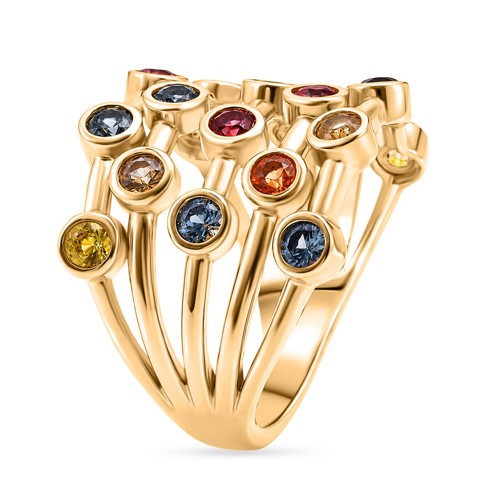 D'Joy - Multi Sapphire Bubble Ring in 18K Vermeil Yellow Gold Plated Sterling Silver 1.90 Ct._8296087_3