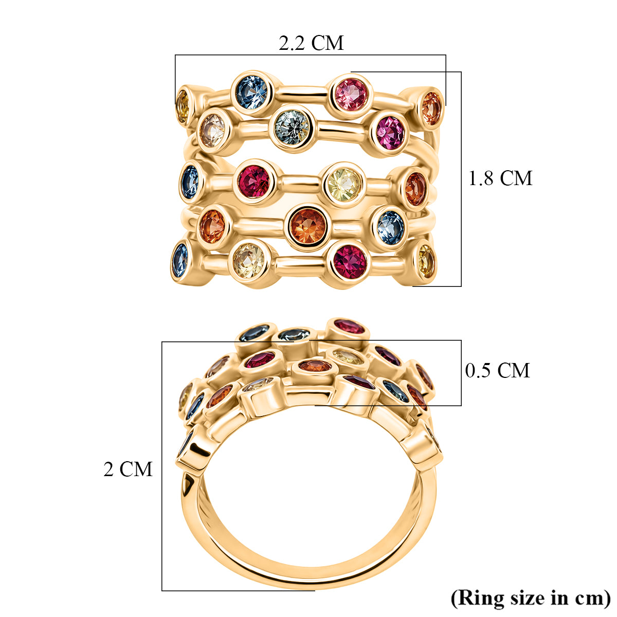 D'Joy - Multi Sapphire Bubble Ring in 18K Vermeil Yellow Gold Plated Sterling Silver 1.90 Ct. V32533552 6