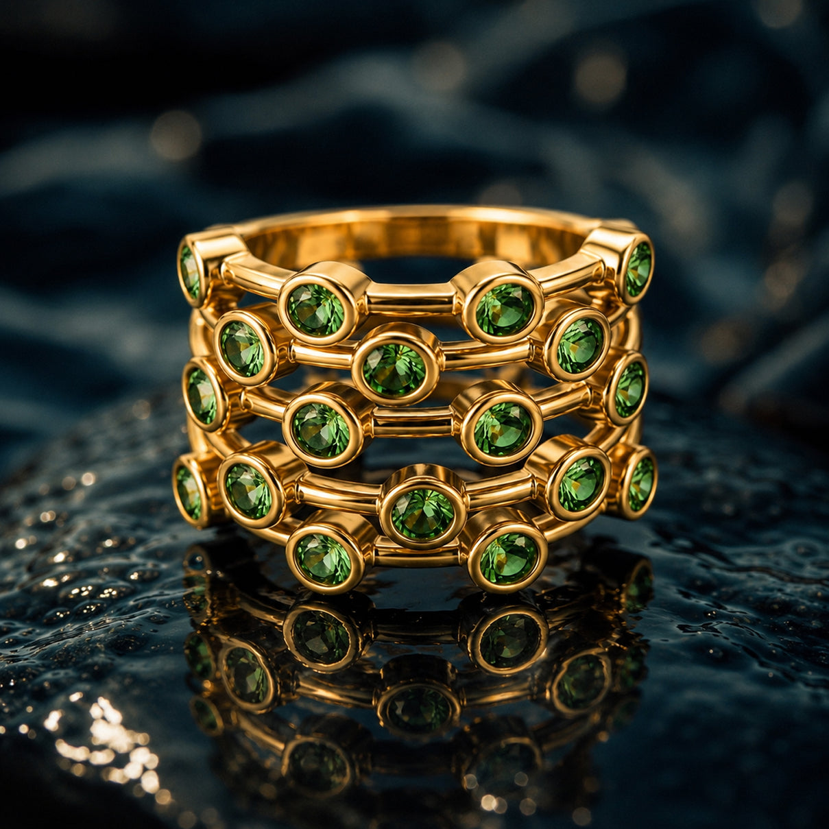 D'Joy - Tsavorite Garnet Bubble Ring in 18K Vermeil Yellow Gold Plated Sterling Silver 2.00 Ct. 8296095 2