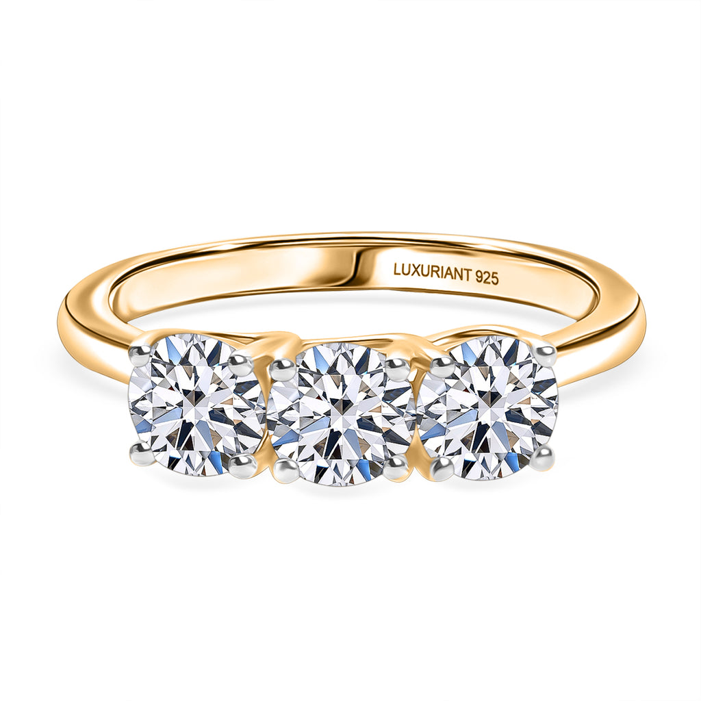 Luxuriant - Lab Grown Diamond (SI/G-H) Trilogy Ring in 18K Vermeil Yellow Gold Plated Sterling Silver 1.50 Ct._8296137
