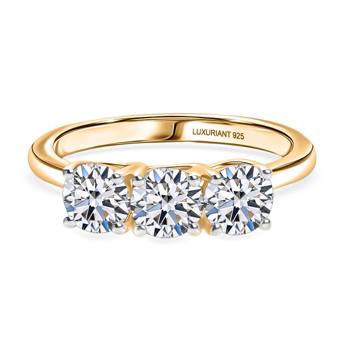 LUXURIANT 1.55 Ct. Lab Grown Diamond Trilogy Ring in 18K YG Vermeil Sterling Silver 8296137 0