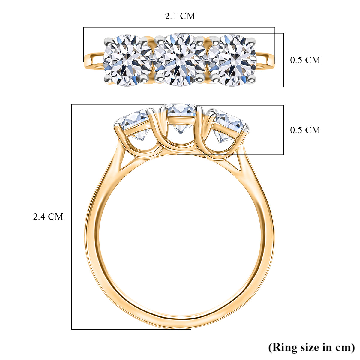LUXURIANT 1.55 Ct. Lab Grown Diamond Trilogy Ring in 18K YG Vermeil Sterling Silver 8296137 5