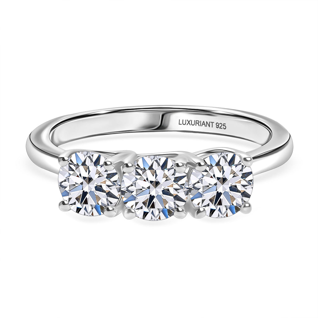 Luxuriant - Lab Grown Diamond (SI/G-H) Trilogy Ring in Rhodium Overlay Sterling Silver 1.50 Ct._8296143