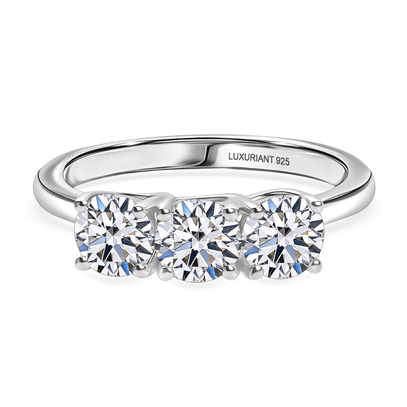 Luxuriant - Lab Grown Diamond (SI/G-H) Trilogy Ring in Rhodium Overlay Sterling Silver 1.50 Ct._8296143