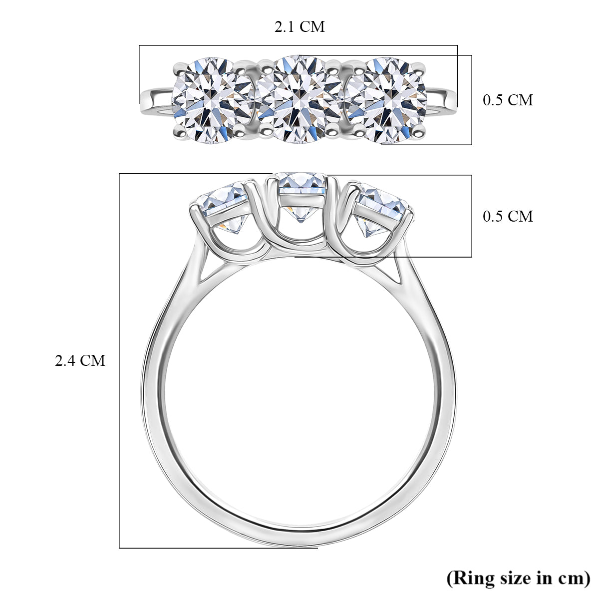 LUXURIANT 1.5 Ct. Lab Grown Diamond SI G-H Trilogy Ring in Rhodium Overlay Sterling Silver V32701587 6