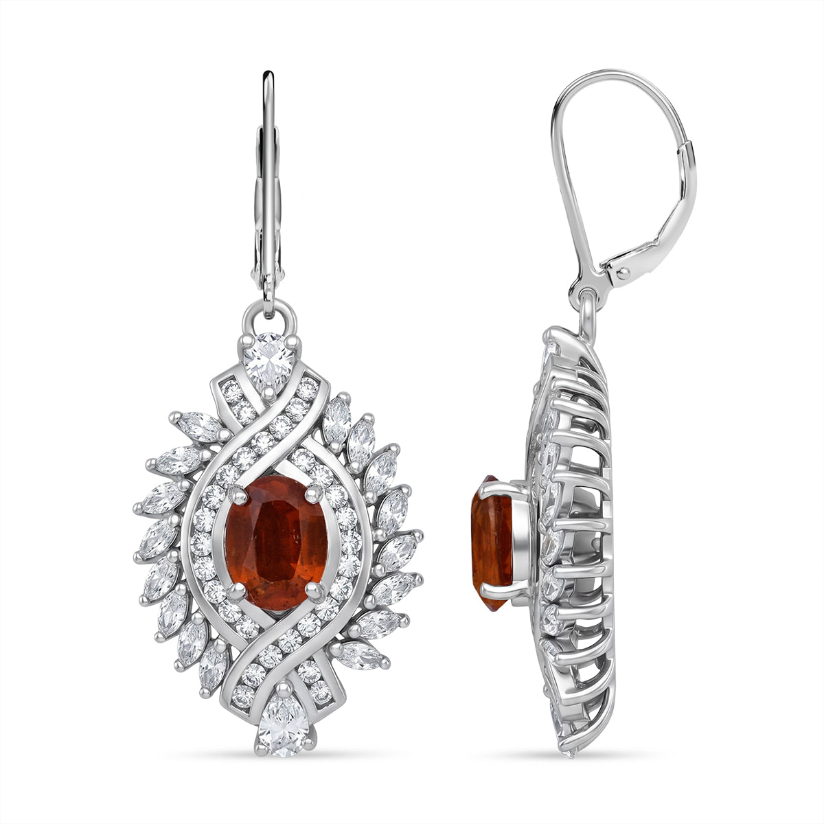 D'Joy - Tangerine Kyanite &amp; White Zircon Lever Back Earring in Rhodium Overlay Sterling Silver 8.35 Ct. 8296275 0
