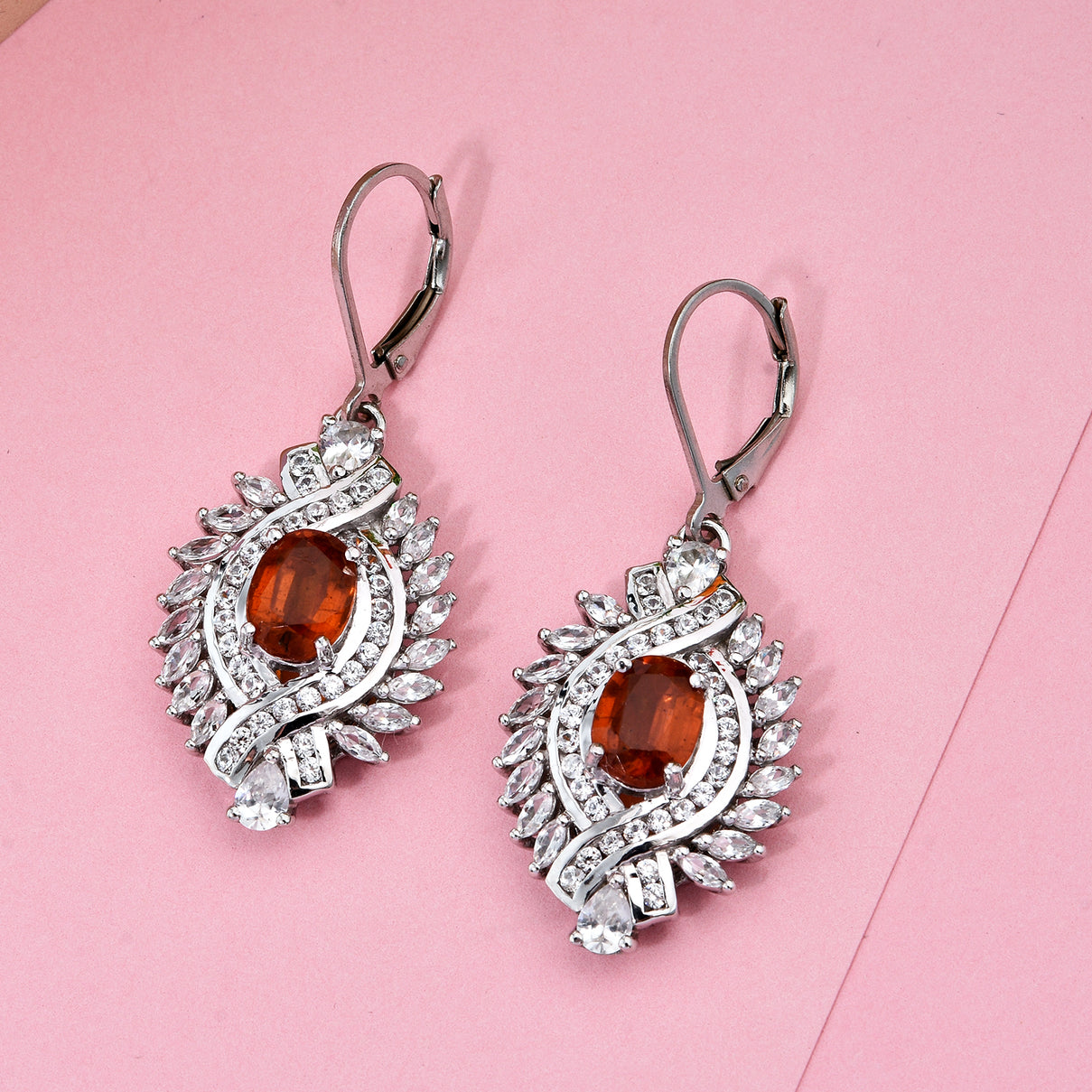D'Joy - Tangerine Kyanite &amp; White Zircon Lever Back Earring in Rhodium Overlay Sterling Silver 8.35 Ct. 8296275 2