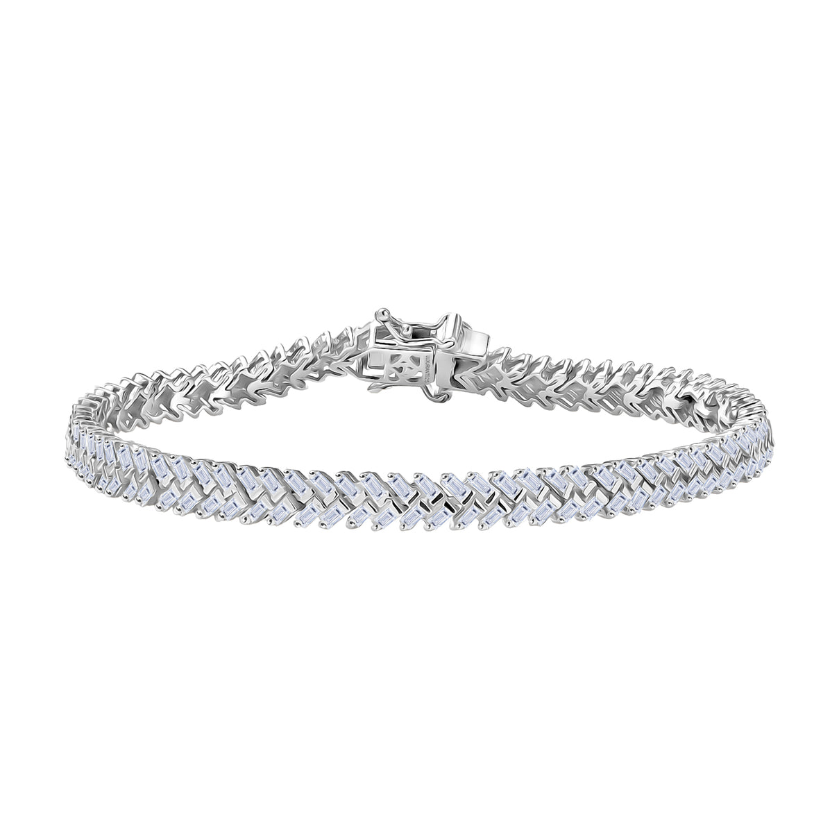 LUXURIANT 3 Ct. Lab Grown Diamond Fire Cracker Bracelet in Rhodium Overlay Sterling Silver 8296500 0