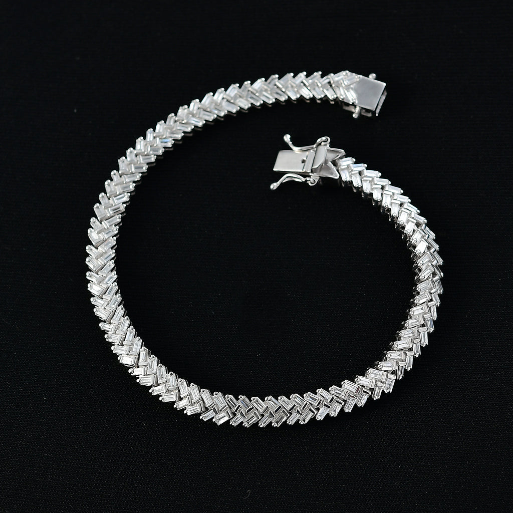 Luxuriant - Lab Grown Diamond (SI/G-H) Fire Cracker Bracelet (Size 7.5) in Rhodium Overlay Sterling Silver 3.34 Ct, Silver Wt. 12.61 Gms._8296500_1