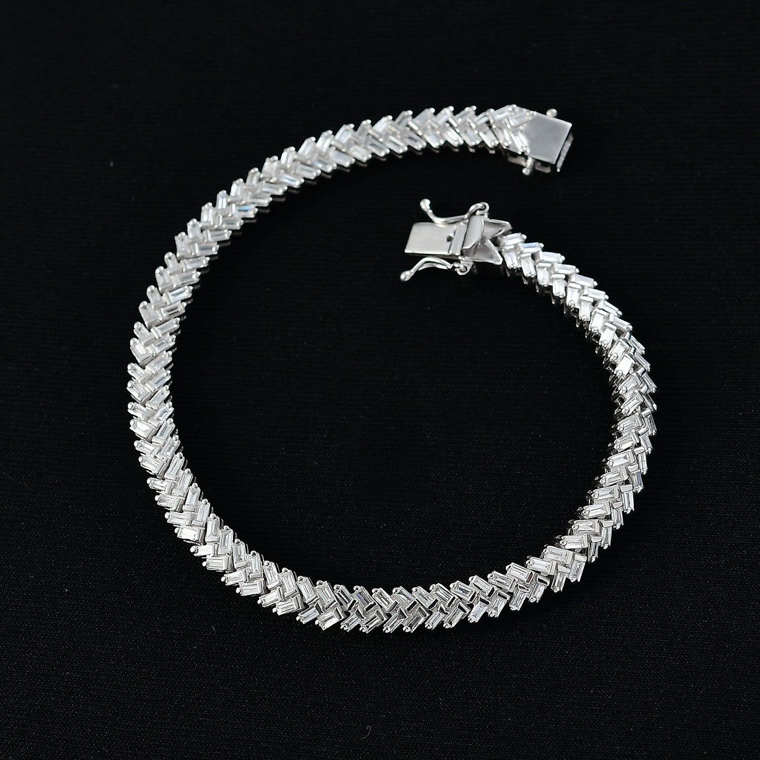 LUXURIANT 3 Ct. Lab Grown Diamond Fire Cracker Bracelet in Rhodium Overlay Sterling Silver 8296500 2