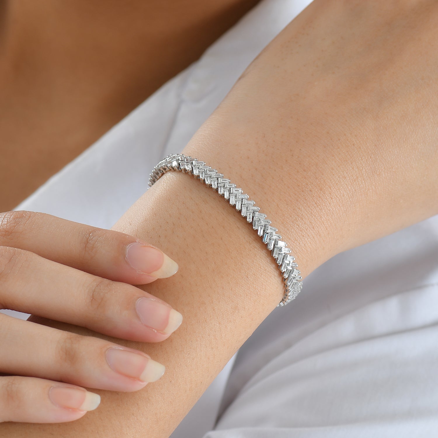 LUXURIANT 3 Ct. Lab Grown Diamond Fire Cracker Bracelet in Rhodium Overlay Sterling Silver 8296500 3