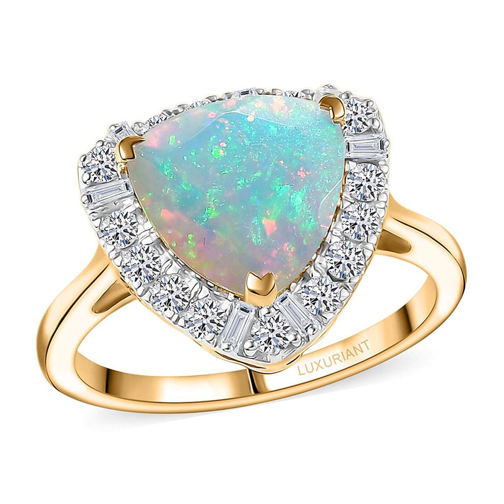Luxuriant 10K Yellow Gold AAA Ethiopian Opal, Lab Grown Diamond GH, SI Main Stone With Side Stone Ring, Gold Wt.3.58 Gms  2.482  Ct. 8296986 1
