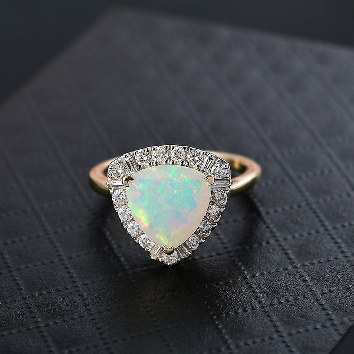 Luxuriant 10K Yellow Gold AAA Ethiopian Opal, Lab Grown Diamond GH, SI Main Stone With Side Stone Ring, Gold Wt.3.58 Gms  2.482  Ct. 8296986 2