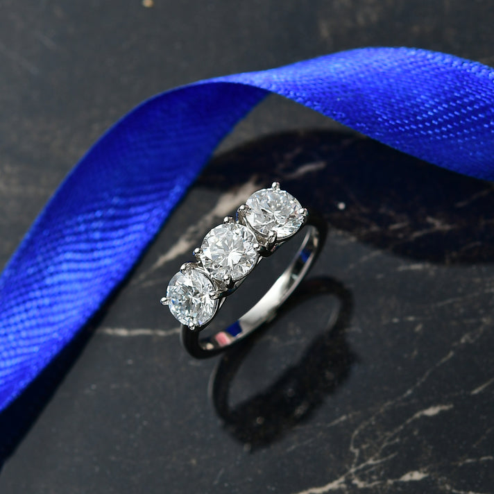 Luxuriant 950 Platinum SGL Certified Lab Grown Diamond (VS/EF) Trilogy Ring 3.10 Ct, Platinum Wt. 5.55 Gms. 8297067 2