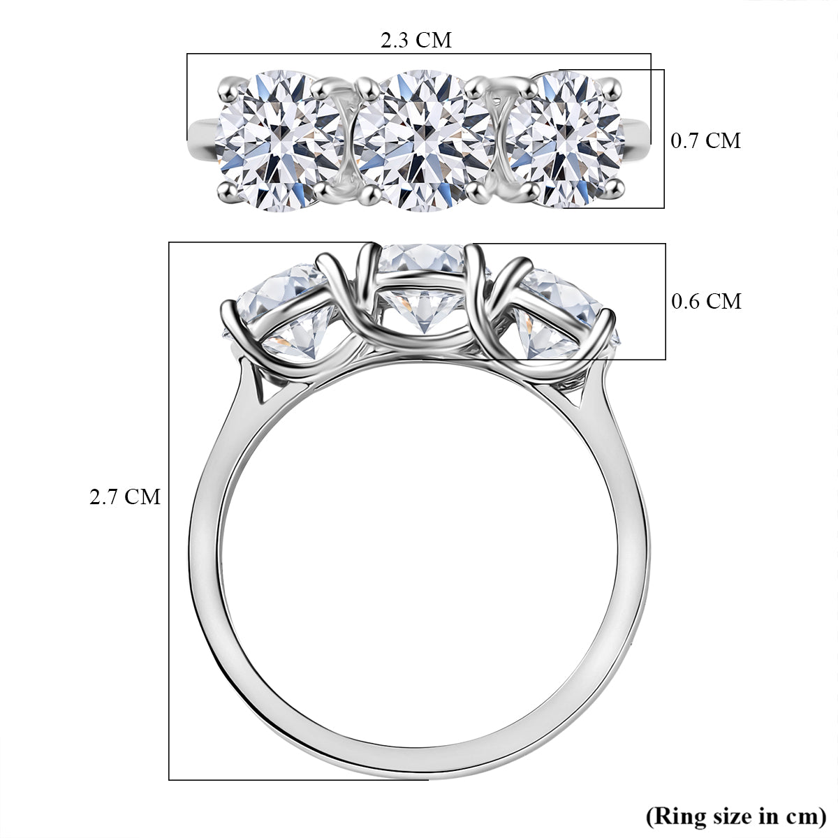 Luxuriant 950 Platinum SGL Certified Lab Grown Diamond (VS/EF) Trilogy Ring 3.10 Ct, Platinum Wt. 5.55 Gms. 8297067 6