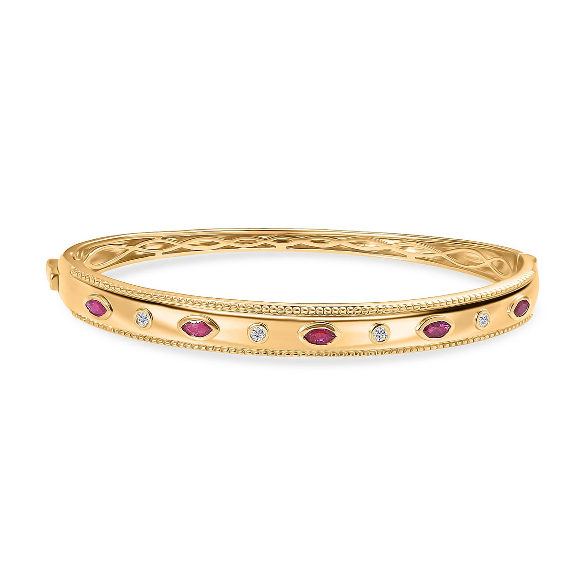 EverTrue African Ruby &amp; White Zircon Full Bangle (Size -7.5) in Yellow Gold Tone 1.29 Ct. V32533361 0