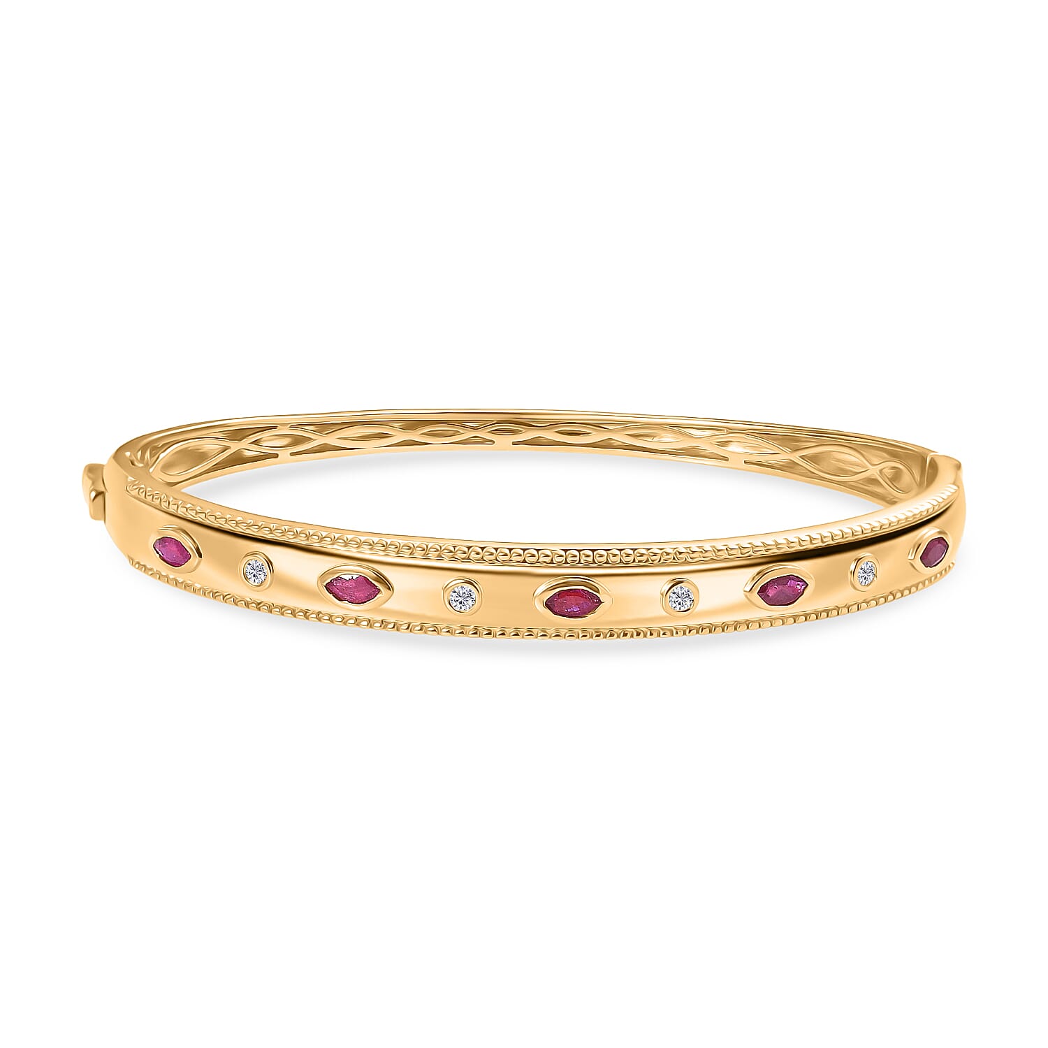 EverTrue African Ruby &amp; White Zircon Full Bangle (Size -7.5) in Yellow Gold Tone 1.29 Ct. V32533361 0