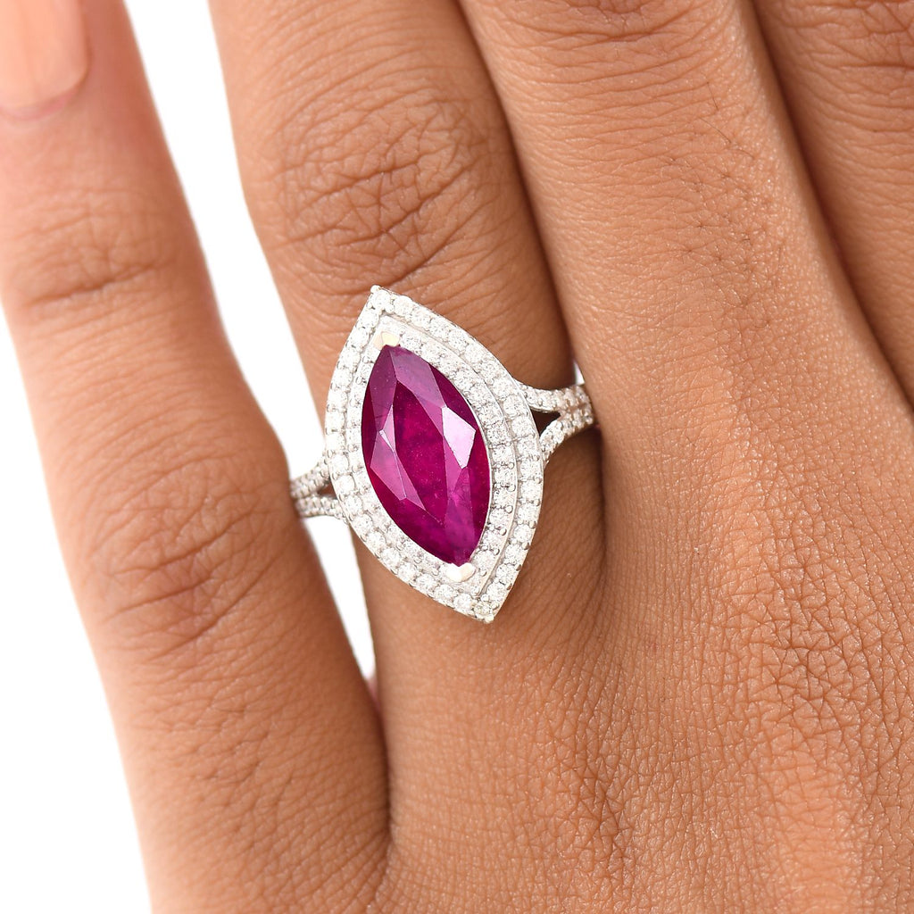 D'Joy Fissure Filled Ruby & Moissanite Halo Ring in Rhodium Overlay Sterling Silver 4.78 Ct._8298264_2
