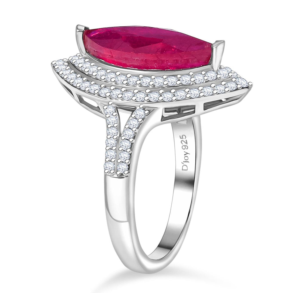 D'Joy Fissure Filled Ruby & Moissanite Halo Ring in Rhodium Overlay Sterling Silver 4.78 Ct._8298264_3