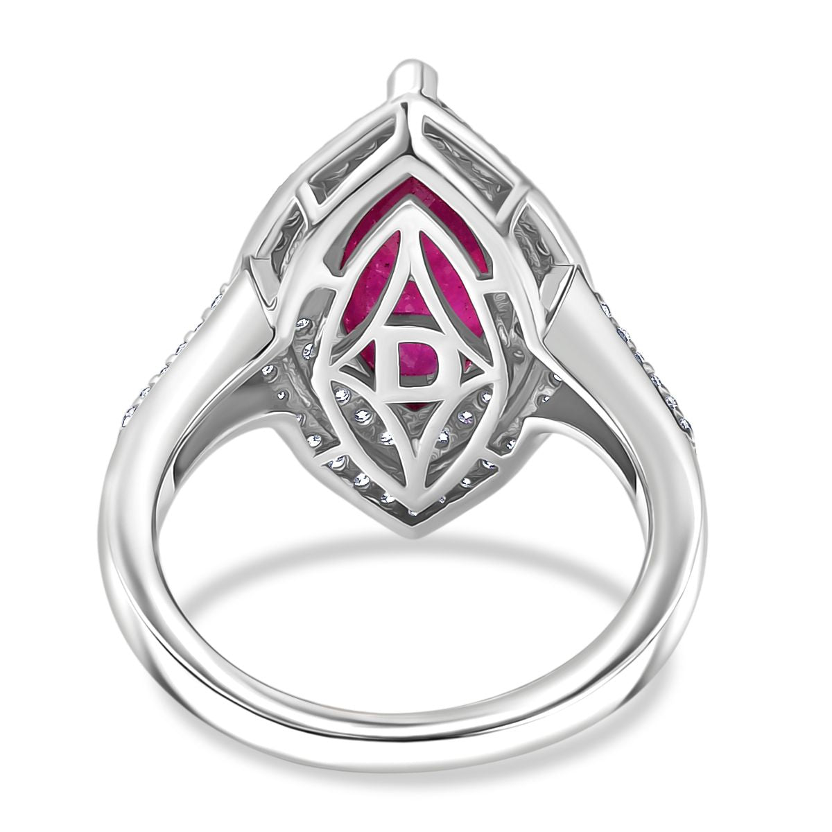 D'Joy Fissure Filled Natural Ruby, Moissanite Halo Ring in Rhodium Overlay Sterling Silver 4.78 Ct. V32635870 5