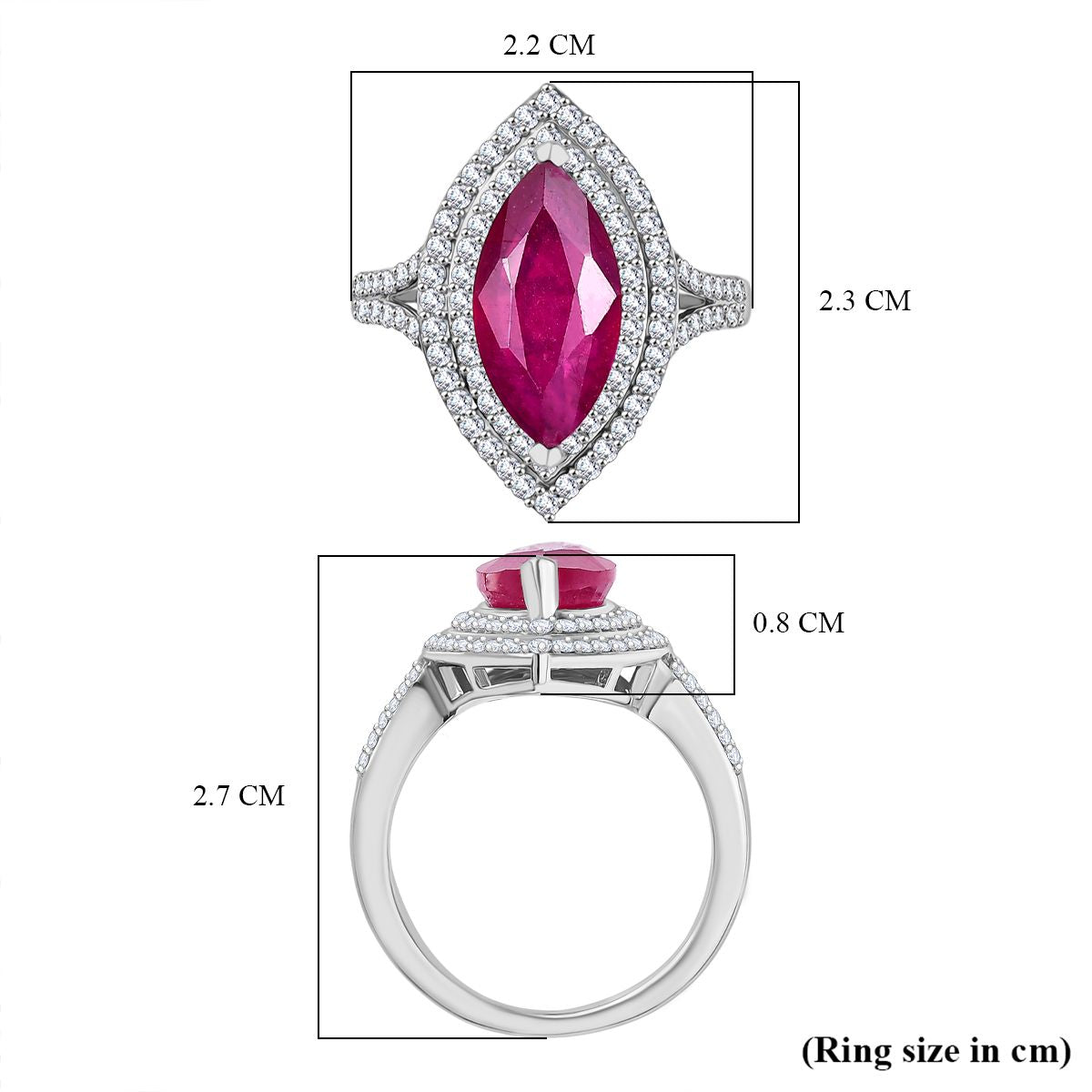 D'Joy Fissure Filled Natural Ruby, Moissanite Halo Ring in Rhodium Overlay Sterling Silver 4.78 Ct. V32635870 6